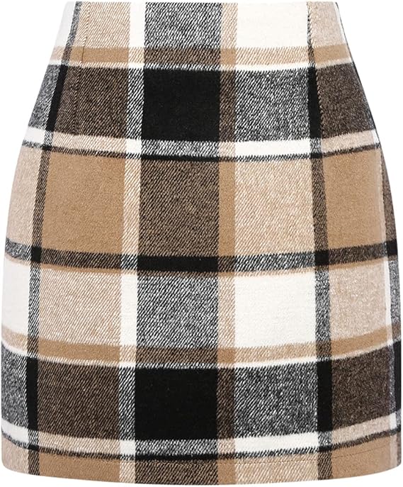 Women's High-Waist Plaid Bodycon Mini Skirt - Stylish Wool Pencil Skirt for All Seasons